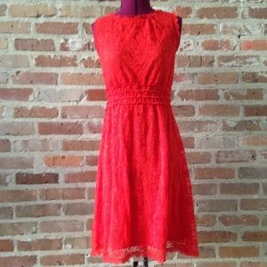 Max Studio Red-Orange Sleeveless Lace Dress Small